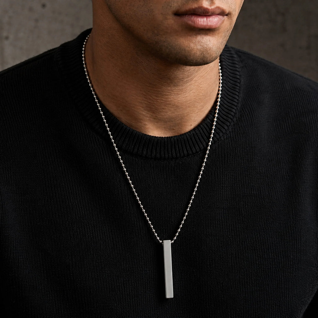 Silver Luxury Bar Pendant Neckklace